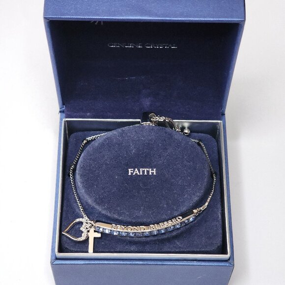 Brilliance Bracelet Genuine Swarovski Blue Crystals Silver Adjustable Strong NIB - Picture 1 of 6